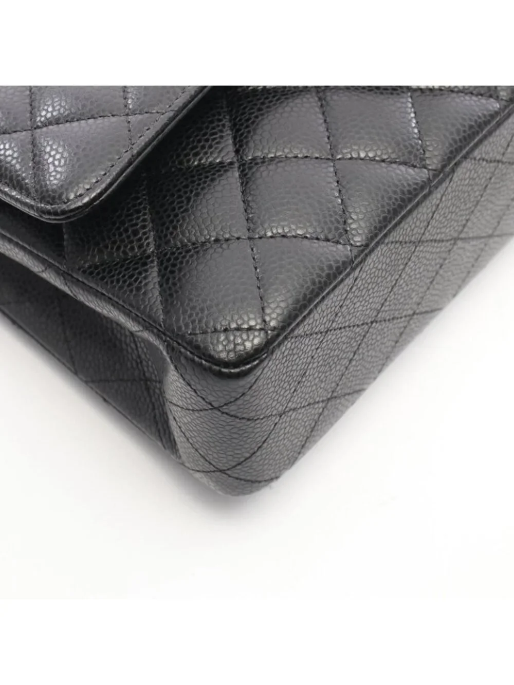 Chanel Shoulder Bag Quilted Double Flap Black Caviar Leather Chain